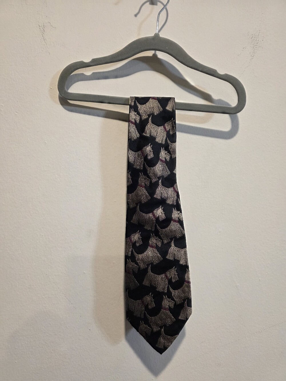 Polo by Ralph Lauren Silk Necktie Scottish Terrier Dog Motif Black Gold